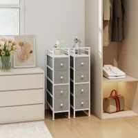 HOMCOM Móvel de Arrumação Estreito com 4 Gavetas de Tecido para Espaços Pequenos 20x43x81,5 cm Cinzento Claro(m-9)
