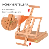 HOMCOM Tischstaffelei Winkelverstellbare Staffelei mit Griff Kofferstaffelei zum Malen & Zeichnen Faltbare Atelierstaffelei mit Schublade Buchenholz Natur(m-4)