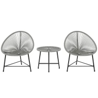 Outsunny 3-teiliges Gartenmöbel-Set, 2 Kunststoffrattan-Stühle, 1 Tisch mit Glasplatte, Stahlrahmen, Outdoor-Sitzmöbel, Grau(m-1)