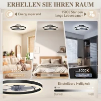 HOMCOM Deckenventilator mit Licht und Fernbedienung, LED-Deckenventilator mit 3 Farbtemperaturen, 6 Geschwindigkeiten, 50 cm(m-4)