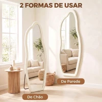 HOMCOM Espelho de Corpo Inteiro 160x60 cm, de Pé ou Parede, com Moldura Arqueada Aveludada, Creme(m-7)