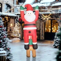 Outsunny Aufblasbare Weihnachtsdeko, Aufblasbarer Weihnachtsmann mit Hund mit LED-Lichtern, 68x82x214 cm, Rot(m-10)