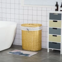 HOMCOM Wäschekorb aus Weide mit Deckel Wäschesammler mit Griff, herausnehmbarer Wäschesack, Laundry Baskets Wäschebox für Badezimmer Waschküche Schlafzimmer Natur(m-10)