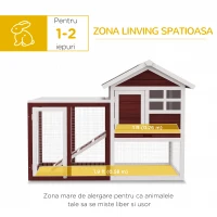 PawHut Cușcă de Exterior din Lemn cu Căsuță pentru Iepuri și Rampă, 122x62.6x92 cm, Maro și Alb(m-4)