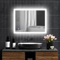 kleankin Oglinda de Baie Iluminata 800 x 600 mm cu Iluminare din Spate cu Lumini LED, Oglinda de Baie de Perete cu 3 Lumini, Intrerupator Tactil Reglabil, Folie de Dezaburire, Orizontala/Verticala(m-2)