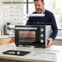 HOMCOM Cuptor electric 1500W 36L, max. 230°C, timer 60 min, grătar, tavă și mâner pentru tavă(m-3)