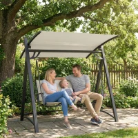 Outsunny Baloiço de Jardim de 3 Lugares com Teto Ajustável UPF50+ Assento Transpirável e Estrutura em Metal 188x130x183 cm Creme(m-10)