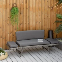 Outsunny Polyrattan Gartensofa 2 Sitzer Gartenmöbel Loungesofa Gartenbank Gartenliege klappbar Armlehnen Stahl Grau 129 x 63 x 67 cm(m-10)