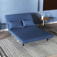 HOMCOM Sofá-Cama de 2 Lugares Estofado Tipo Linho com Encosto Ajustável em 5 Posições e 2 Almofadas 120x75x85 cm Azul Escuro(m-10)