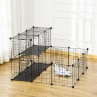 PawHut Recinto para Pequenos Animais DIY com 24 Painéis com Grade Metálica Recinto Modular para Coelhos Chinchilas 105x105x70cm(m-10)