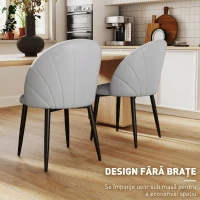 HOMCOM Set de 2 Scaune de Dining din Piele PU cu Picioare Metalice și Spătar în Formă de Scoică, Gri Deschis(m-7)