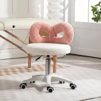 HOMCOM Scaun rotativ cu înălțime reglabilă, cu spătar curbat, din material Teddy, 50x50x63-77 cm, alb și roz(m-9)