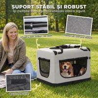 PawHut Transportor Moale Pliabil pentru Câini Mici și Medii, cu Bol, din Țesătură Oxford, Gri Deschis(m-5)