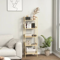 HOMCOM Raft de Baie cu 5 Rafturi Reglabile în Înălțime din Bambus, 43.5x31.5x142 cm, Lemn Natural(m-12)