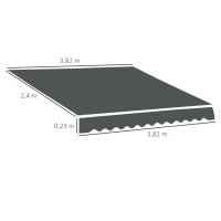 Outsunny Teto de Substituição para Toldo 382x240 cm Lona para Toldo com Dobras Proteção UV Impermeável para Pátio Cinzento(m-3)