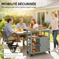 Outsunny Desserte jardin chariot de barbecue sur roulettes avec plateau en acier inoxydable 107x49,5x92,5cm gris(m-7)