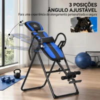 HOMCOM Mesa de Inversão Dobrável com Rodas Ajustável em Altura e Ângulo com Apoio Lombar para Aliviar as Costas 32x71x145 cm Preto e Azul(m-6)