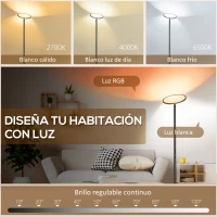 HOMCOM Lámpara de Pie Inteligente WiFi Lámpara Moderna con LED Regulable RGB 25W para Salón Ø25x168 cm Negro(m-4)