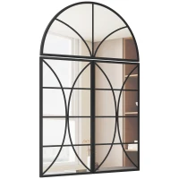 HOMCOM Miroir mural arqué 80 x 120 cm, lot de 3 pièces, miroir verrière en forme de fenêtre, verre trempé et métal, noir(m-12)