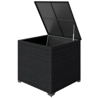 Outsunny Baú de Armazenamento Exterior de Ratã de 253L com Vara Hidráulica Forro com Fecho e Estrutura de Aço Preto(m-11)