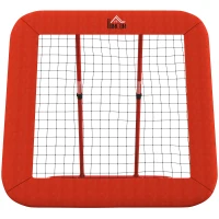 HOMCOM Fußball-Rückprallnetz, verstellbar, faltbar, Metallrahmen, Allwetter-PE-Netz, inkl. Heringe, Rot(m-11)