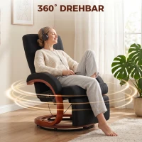 HOMCOM Relaxsessel mit Liegefunktion Fernsehsessel mit hoher Rückenlehne ergonomische Armlehne Fußstütze Holzbasis Leinenoptik(m-6)