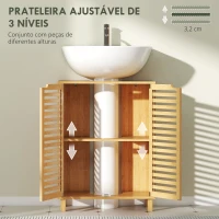 HOMCOM Móvel para Lavatório Pousar de Bambu com Prateleira Ajustável para Lavatórios com ou sem Pedestal 60x30x80 cm Madeira(m-6)