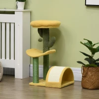 PawHut Árvore Arranhador para Gatos Centro de Atividades com Cama Poste de Sisal e Bolsa Suspensa 40x35x72cm Amarelo e Verde(m-10)