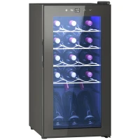 HOMCOM Frigider pentru Vin 15 Sticle, Capacitate 44L, cu Control Temperatură și Rafturi Reglabile, Negru(m-11)