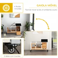 PawHut Coelheira de Madeira com Rodas para 1-2 Coelhos com Teto Abatível Bandeja Amovível 108x58x73,5 cm Madeira e Branco(m-6)