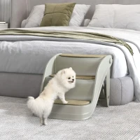 PawHut Escada para Cães de 3 Degraus Dobrável Escada para Animais de Estimação com Tapetes Antiderrapantes 49x38x38 cm Cinzento(m-9)