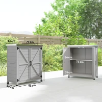 Outsunny Armário de Exterior em Madeira com Tampo de Aço Galvanizado Prateleira 2 Portas  para Armazenamento de Ferramentas 79x43x92 cm Cinza(m-3)