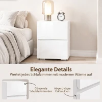 HOMCOM Modernes 2er-Set Nachttische, schmale Beistelltische mit 2 Schubladen und Hochglanz-Fronten, weiß(m-5)