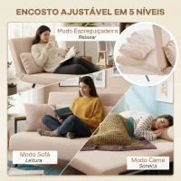 HOMCOM Sofá Cama Convertível 2 Lugares Dobrável com Encosto Ajustável em 5 Níveis e 2 Almofadas 102x73x81 cm Bege Claro(m-5)