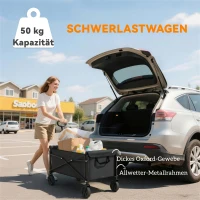 Outsunny 80L Festivalwagen auf Rädern, kompakter faltbarer Gartenwagen mit verstellbarem Griff, Schwarz(m-6)