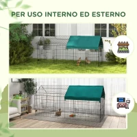 PawHut Gabbia per Conigli da Esterno e Interno a Casetta con Tettuccio, 220x85x103cm, Verde(m-5)