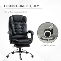 HOMCOM Bürostuhl mit Fußstütze, Schreibtischstuhl, verstellbare Rückenlehne, höhenverstellbar, Schwarz(m-6)