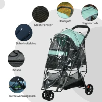 PawHut Haustierbuggy Hundebuggy, klappbar, mit Regenschutz, 2 Getränkehalter, Blau + Grün(m-7)