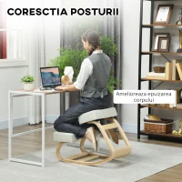 Vinsetto Sedia Ergonomica con Inginocchiatoio in Legno di Betulla e Cuscino, 51x69x58 cm, Crema(m-4)
