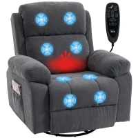 HOMCOM Fotel relaksacyjny fotel TV obrotowy 360° fotel masujący z ogrzewaniem, masażem, wygląd chenille, Ciemnoszary(m-12)