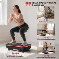 SPORTNOW Plataforma Vibratória 99 Velocidades 3 Programas com Bluetooth Ecrã LED Luzes e Bandas Elásticas 47x32x12 cm Preto(m-4)