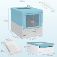 PawHut Litteră pentru Pisici Închisă cu Lopățică, Tavă Retractabilă și 2 Uși, 47.5x35.5x36.7cm, Albastră(m-3)