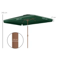 Outsunny Guarda-Sol de Terraço Exterior 300x200x245 cm com Ângulo Ajustável, Mastro de Alumínio, Manivela e Proteção UV 50+ Verde(m-3)