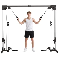 SPORTNOW Crossover-Fitnessgestell, Kabelzugsystem, für 1 oder 2 Personen, Stahl, Kunststoff, Schwarz(m-12)