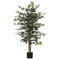HOMCOM Ficus Artificial com Troncos Planta Artificial com Vaso e 702 Folhas Realistas para Ø15x130 cm Verde(m-11)