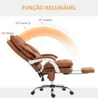 HOMCOM Cadeira de Escritório com Suporte Lombar Inflável Estofada em PU e Encosto Reclinável 65x76x113-121 cm Marrom(m-7)