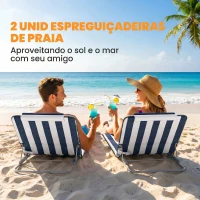 Outsunny Conjunto de 2 Esteiras com Encosto Reclinável, Apoio de Cabeça e Bolsa de Transporte 134x48x33-43 cm Brancas e Azuis(m-4)