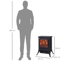 HOMCOM Șemineu Electric cu Efect de Flacără Stil Retro, Termostat 1000-2000W și Lumină Reglabilă, Negru(m-3)