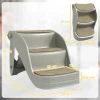 PawHut Escada para Cães de 3 Degraus Dobrável Escada para Animais de Estimação com Tapetes Antiderrapantes 49x38x38 cm Cinzento(m-3)