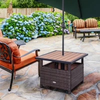 Outsunny Polyrattan Beistelltisch Gartentisch Terrassentisch Schirmständer für Sonnenschirm inkl. Sandsack Braun 55,5 x 55,5 x 46 cm(m-10)